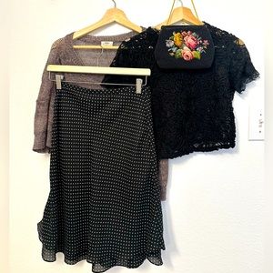 dark academia style, Wednesday Adams full outfit set vintage and modern, 4 piece